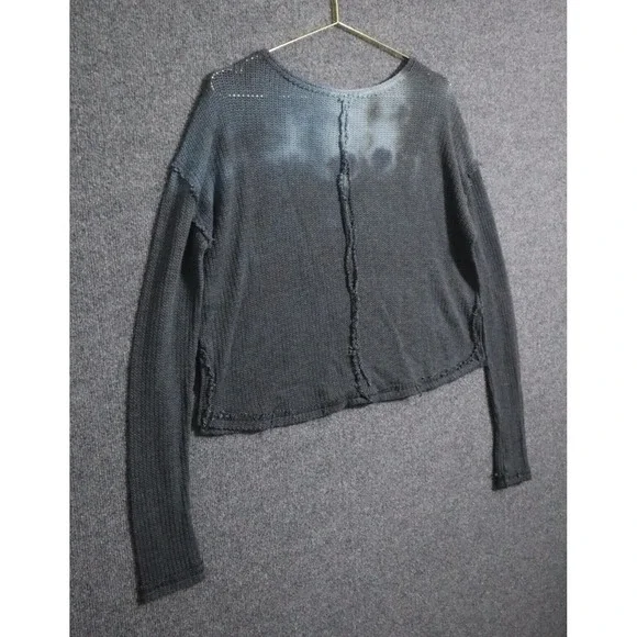 Free People Shirt Women Medium Blue Two Tone Sheer Knit‎ Long Sleeve Pullover - Picture 6 of 7